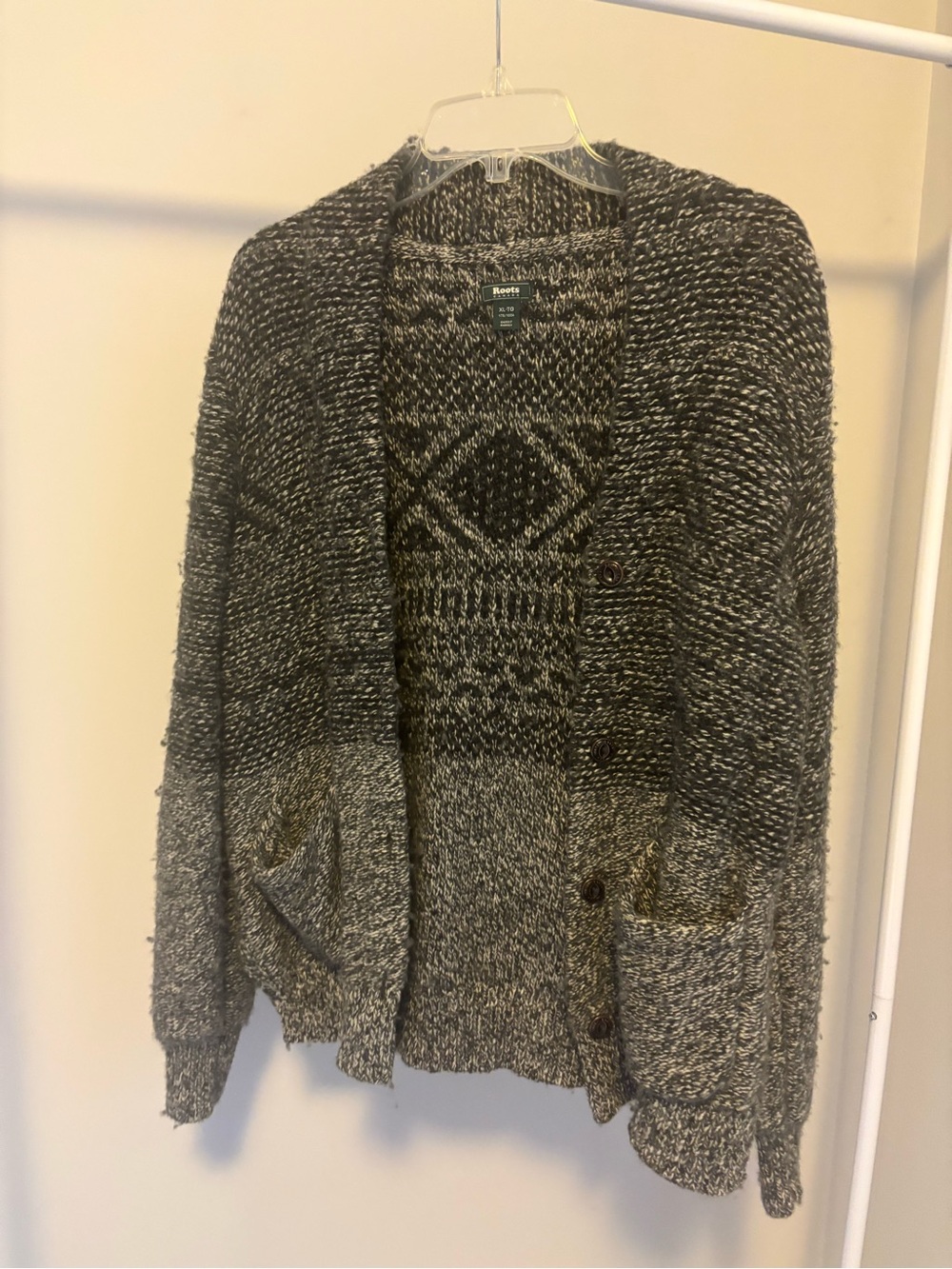 Roots Marled Black & Cream Knit Cardigan